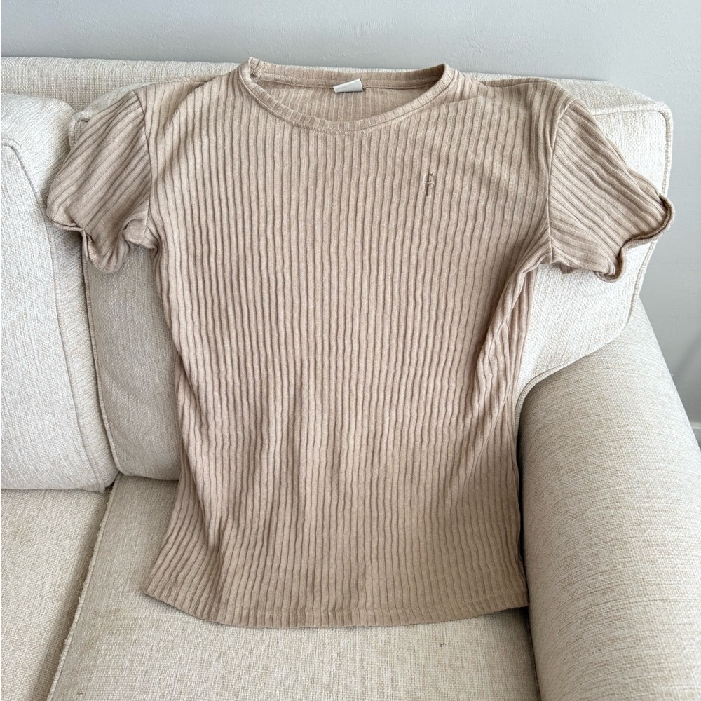 Father Sons Tan Ribbed Fitted Short Sleeve Tee